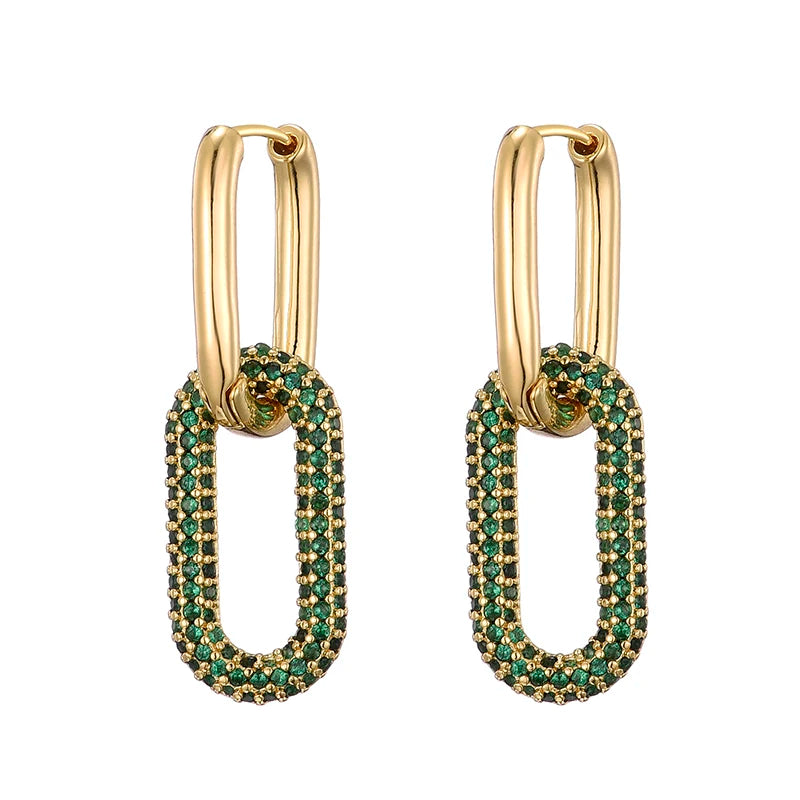 Avelisse Geometric Zircon Hoop Earrings – Gold-Tone Oval & Rectangle Drop Earrings | Colourful Cubic Zirconia | Elegant Women’s Jewellery