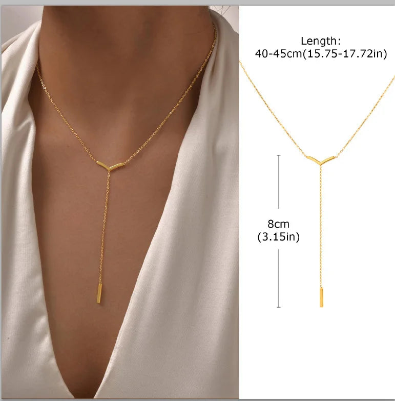 Aurelia Y-Drop Lariat Necklace – Gold-Plated Stainless Steel Necklace | Cubic Zirconia Drop Pendant | Dainty Layered Jewellery for Women