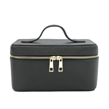 Bellavie Personalised Travel Cosmetic Case – Women’s Saffiano-Style Split Leather Makeup Bag | Custom Name Toiletry Organiser | Zipped Beauty Storage Case
