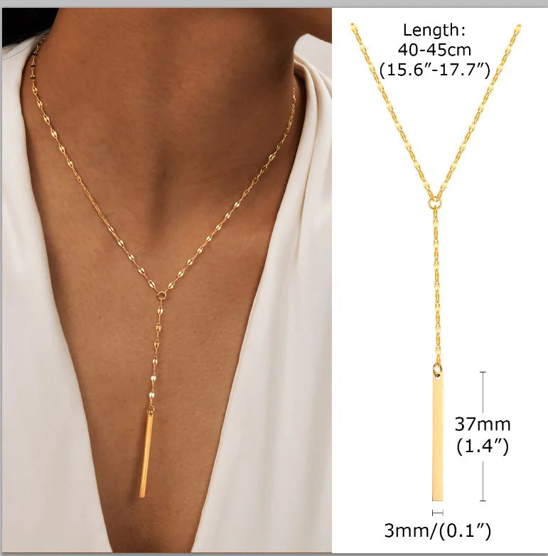 Aurelia Y-Drop Lariat Necklace – Gold-Plated Stainless Steel Necklace | Cubic Zirconia Drop Pendant | Dainty Layered Jewellery for Women