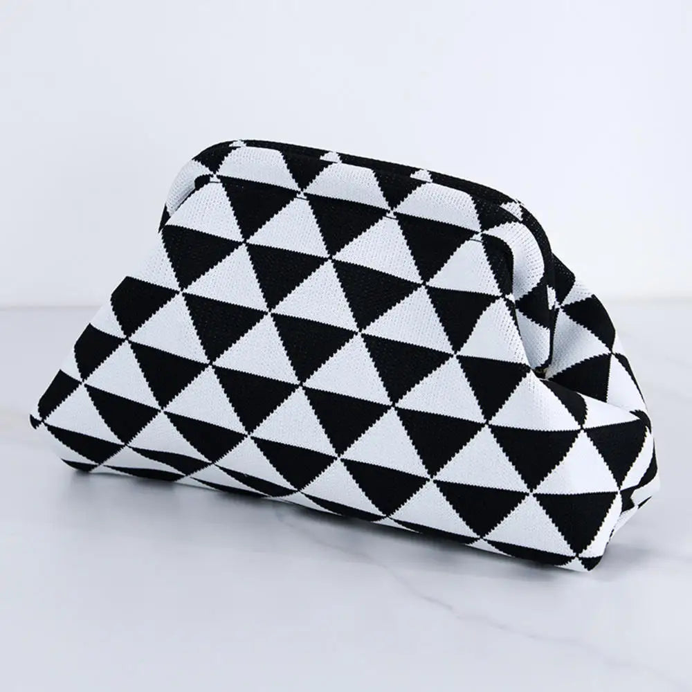 Solena Striped Woven Clutch Bag – Women’s Crochet-Style Beach Handbag | Soft Knitted Dumpling Purse | Casual Summer Clutch