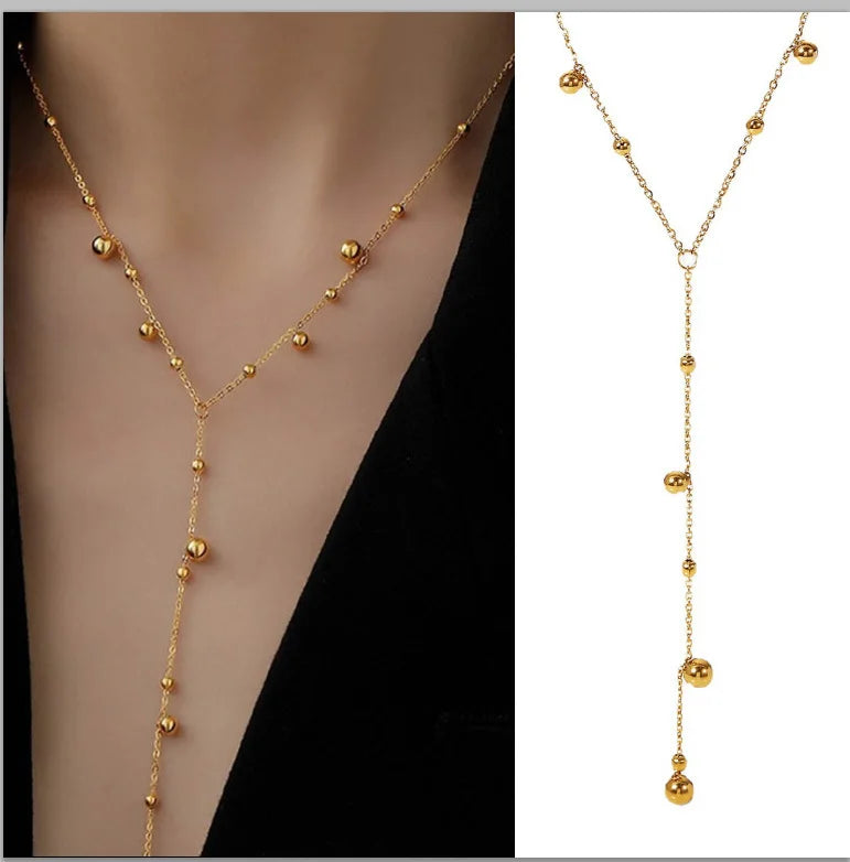 Aurelia Y-Drop Lariat Necklace – Gold-Plated Stainless Steel Necklace | Cubic Zirconia Drop Pendant | Dainty Layered Jewellery for Women
