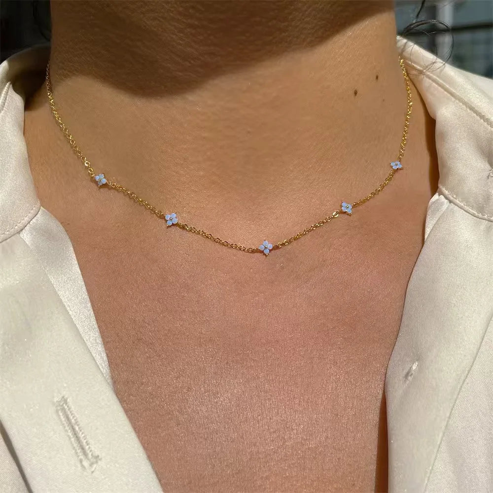 Aurelle Clover Zircon Necklace – 18K Gold-Plated Stainless Steel Chain | Four-Leaf Clover Jewellery | Elegant Women’s Gift