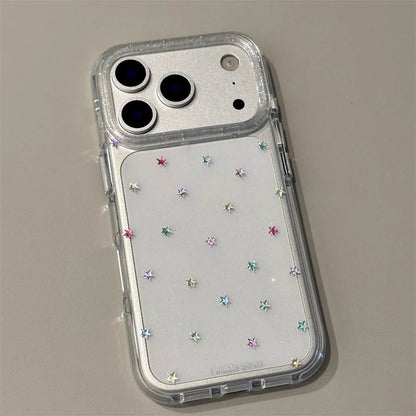 Stellara Glitter Star Transparent iPhone Case – Shiny Full-Coverage Phone Protector | Shockproof PC + TPU Design | Anti-Scratch Protective Cover