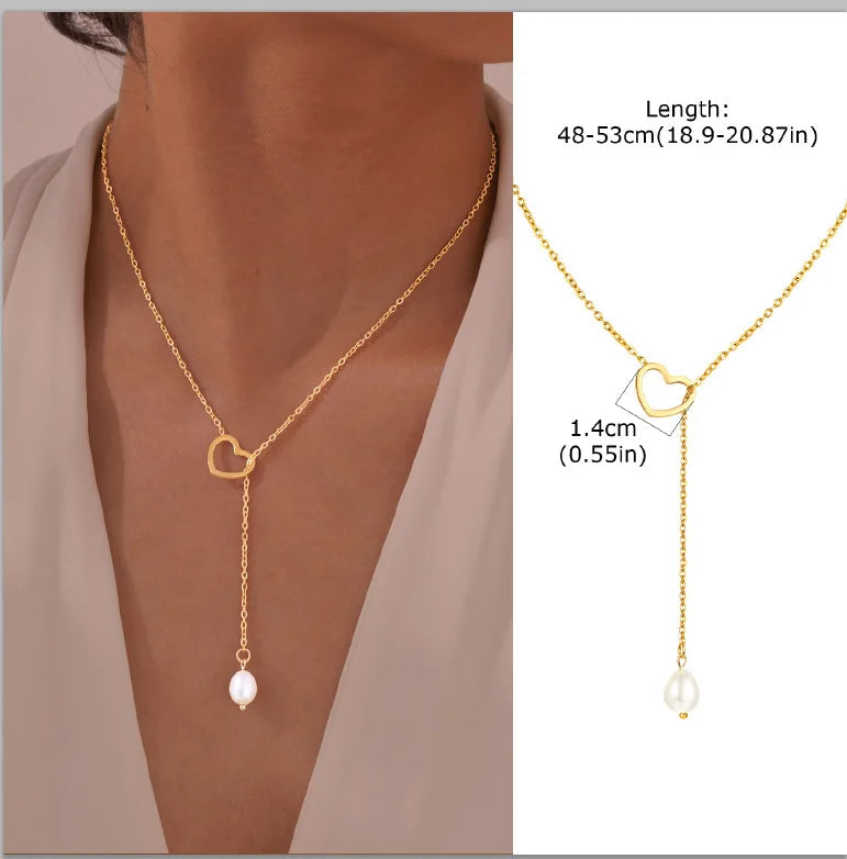 Aurelia Y-Drop Lariat Necklace – Gold-Plated Stainless Steel Necklace | Cubic Zirconia Drop Pendant | Dainty Layered Jewellery for Women