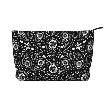 Rosavie Red Paisley Corduroy Makeup Bag – Women’s Bandana Print Cosmetic Pouch | Zip Travel Toiletry Organiser | Casual Beauty Storage Bag