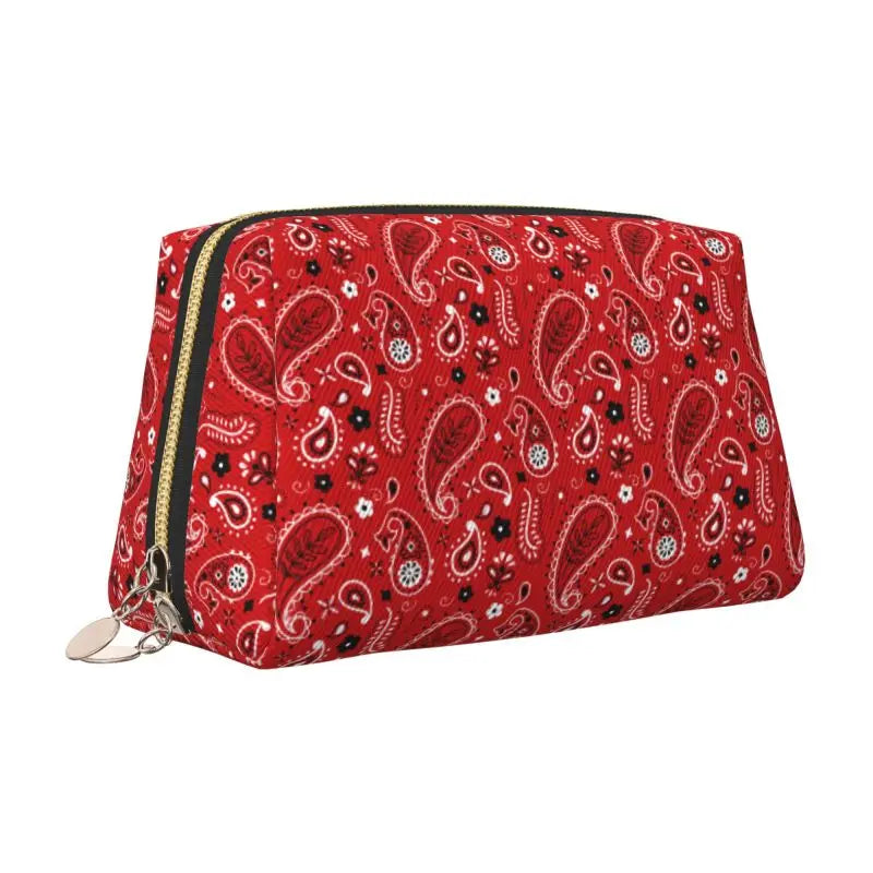 Sienna Paisley Travel Cosmetic Bag – Red & Black Printed Makeup Pouch | Women’s Zipped Toiletry Organiser | Portable Beauty Storage Bag