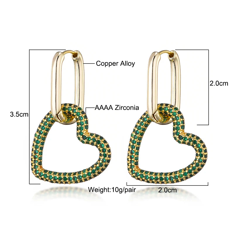Amorette Heart Zircon Geometric Hoop Earrings – Gold-Tone Oval & Rectangle Drops | Colourful Crystal Jewellery | Elegant Women’s Earrings