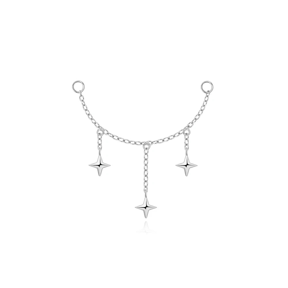Elarisse 925 Sterling Silver Zircon Chain Stud – Women’s Flat-Back Piercing Earring | Kite Stone & Star Tassel Detail | Fine Jewellery