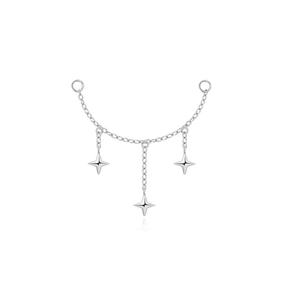 Elarisse 925 Sterling Silver Zircon Chain Stud – Women’s Flat-Back Piercing Earring | Kite Stone & Star Tassel Detail | Fine Jewellery