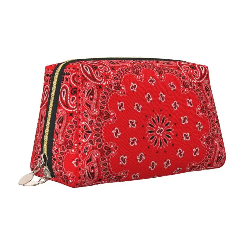 Sienna Paisley Travel Cosmetic Bag – Red & Black Printed Makeup Pouch | Women’s Zipped Toiletry Organiser | Portable Beauty Storage Bag
