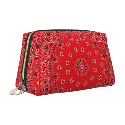 Sienna Paisley Travel Cosmetic Bag – Red & Black Printed Makeup Pouch | Women’s Zipped Toiletry Organiser | Portable Beauty Storage Bag