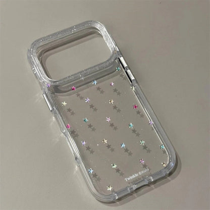 Stellara Glitter Star Transparent iPhone Case – Shiny Full-Coverage Phone Protector | Shockproof PC + TPU Design | Anti-Scratch Protective Cover