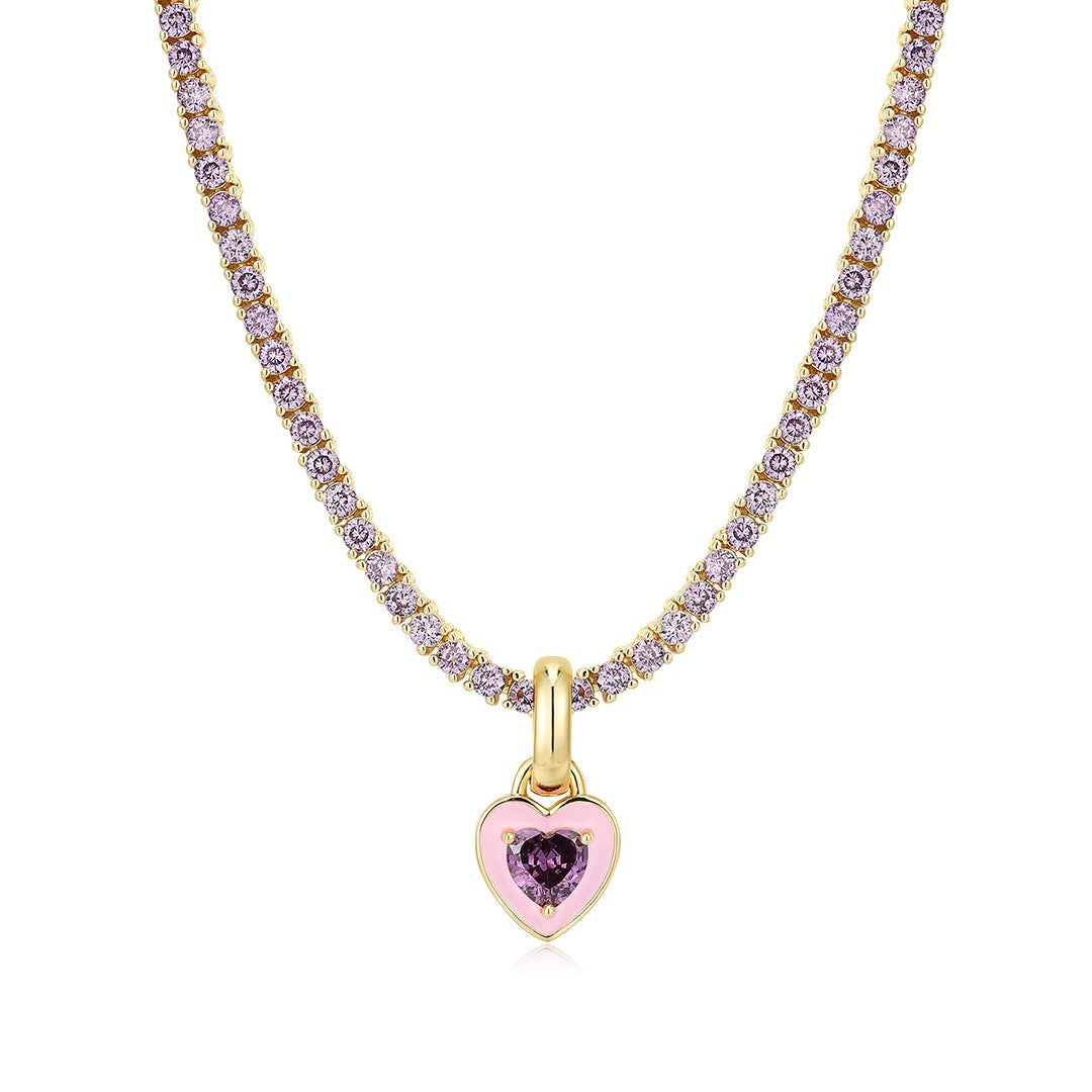 Emerelle Heart Tennis Chain Necklace – Stainless Steel Zircon Choker | Green Crystal & Colourful Enamel | Women’s Statement Jewellery