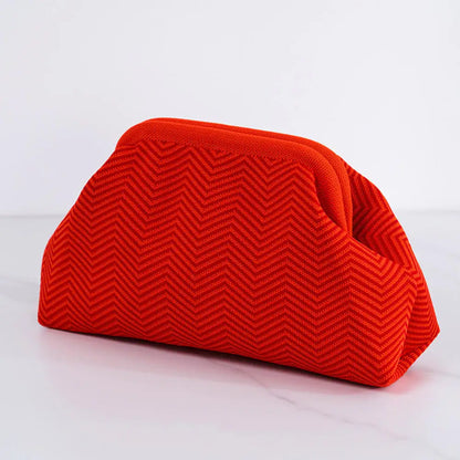 Solena Striped Woven Clutch Bag – Women’s Crochet-Style Beach Handbag | Soft Knitted Dumpling Purse | Casual Summer Clutch