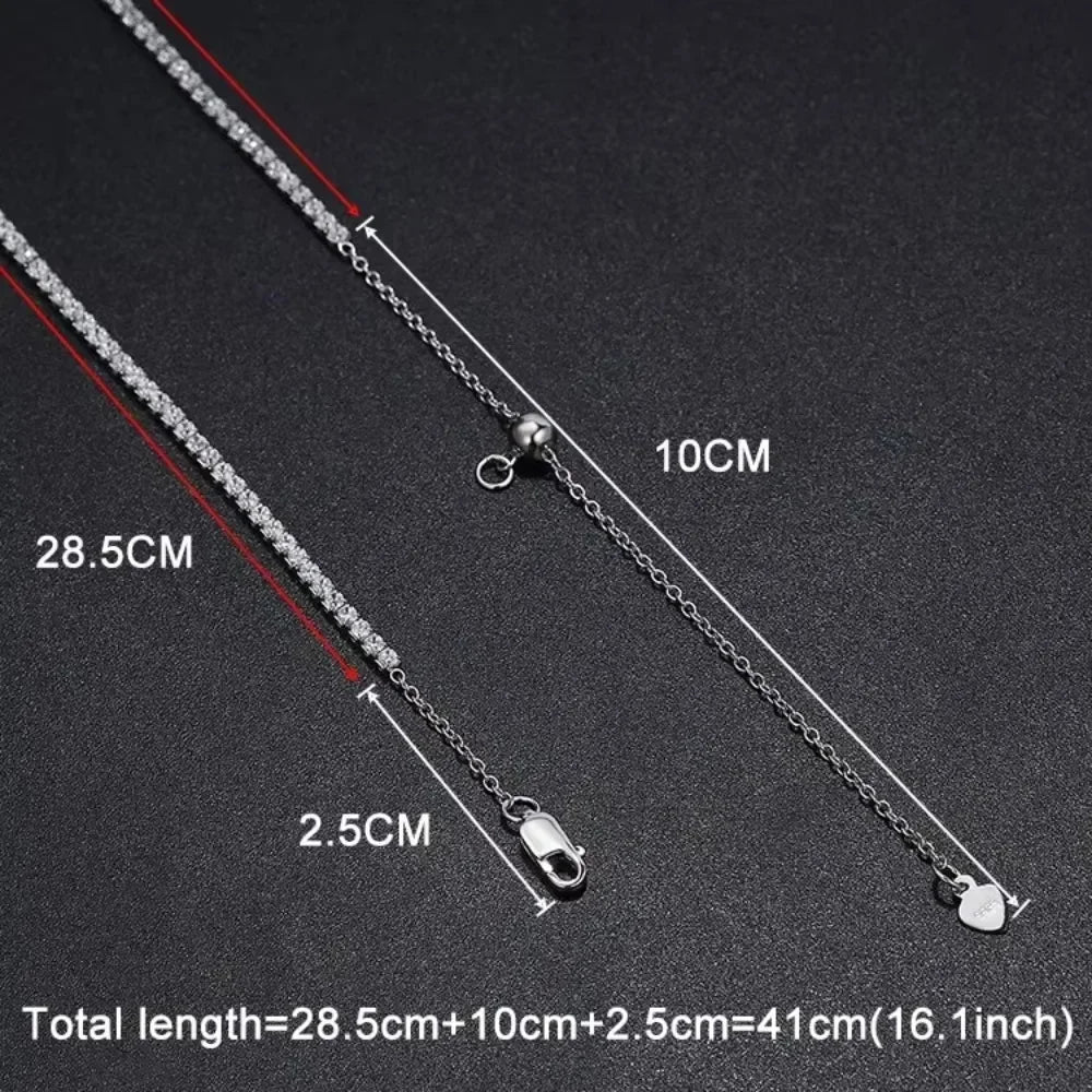 Celestia 2mm Moissanite Tennis Necklace – 925 Sterling Silver Choker |D-Colour Brilliant Stones | Adjustable Fine Jewellery for Women