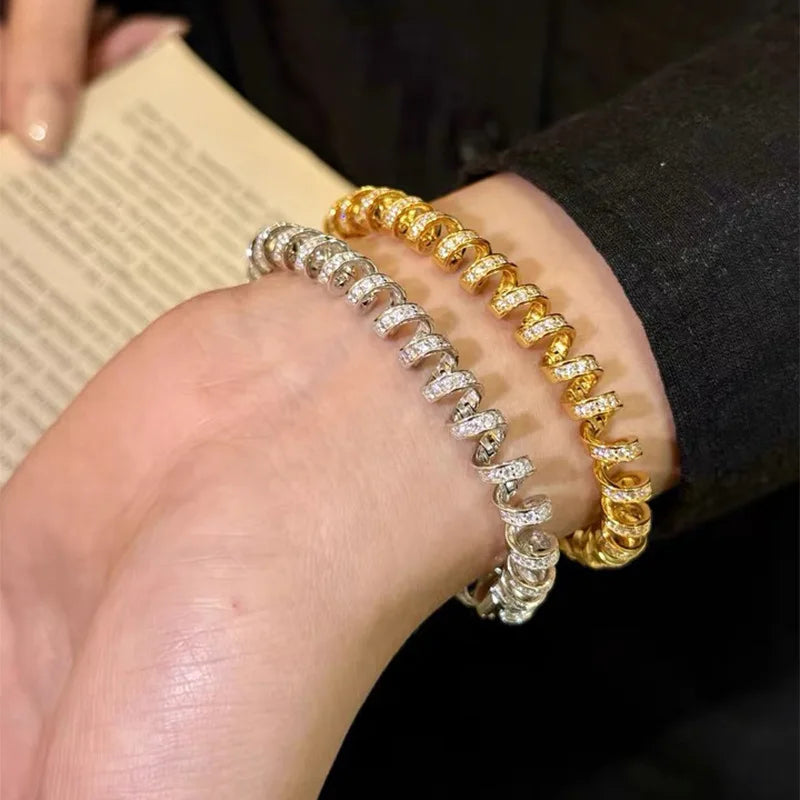 LumiCoil Crystal Wrap Bracelet – Sparkling Coiled Bangle | Diamond-Look Statement Jewellery | Elegant Women’s Bracelet