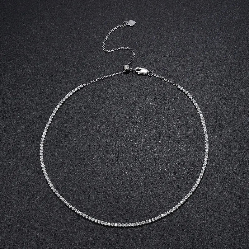 Celestia 2mm Moissanite Tennis Necklace – 925 Sterling Silver Choker |D-Colour Brilliant Stones | Adjustable Fine Jewellery for Women