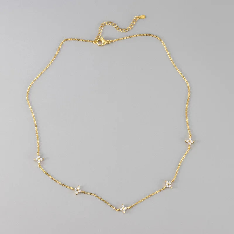 Aurelle Clover Zircon Necklace – 18K Gold-Plated Stainless Steel Chain | Four-Leaf Clover Jewellery | Elegant Women’s Gift