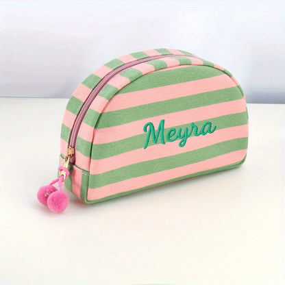 Marielle Personalised Striped Makeup Bag – Custom Name Embroidered Cosmetic Pouch | Colourful Canvas Travel Toiletry Organiser | Bridesmaid Gift