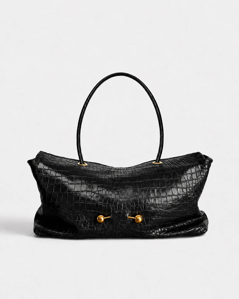 Corvessa Croc-Embossed Slouchy Tote Bag – Women’s Large PU Leather Shoulder Bag | Soft Spacious Design | Gold-Tone Hardware