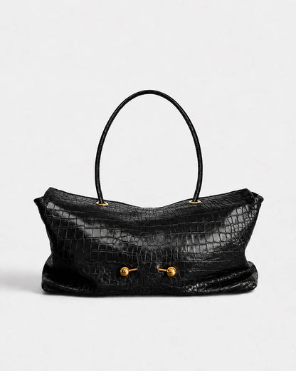 Corvessa Croc-Embossed Slouchy Tote Bag – Women’s Large PU Leather Shoulder Bag | Soft Spacious Design | Gold-Tone Hardware