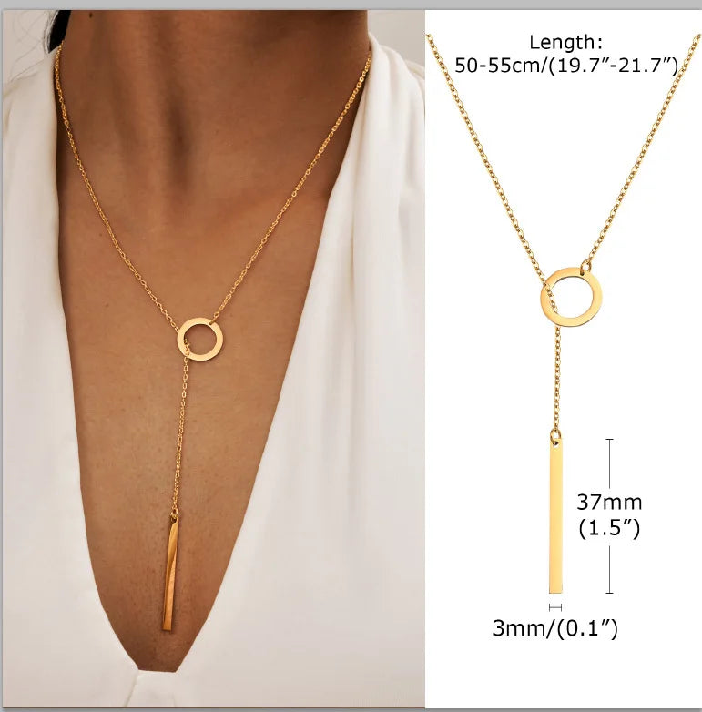 Aurelia Y-Drop Lariat Necklace – Gold-Plated Stainless Steel Necklace | Cubic Zirconia Drop Pendant | Dainty Layered Jewellery for Women
