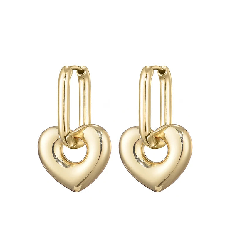 Amorette Heart Zircon Geometric Hoop Earrings – Gold-Tone Oval & Rectangle Drops | Colourful Crystal Jewellery | Elegant Women’s Earrings