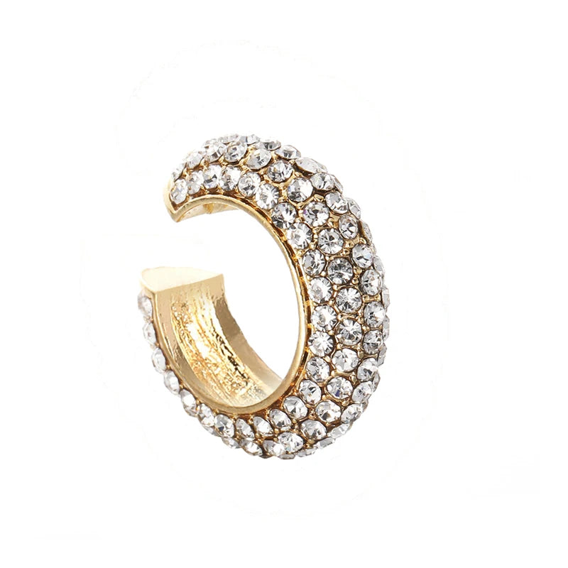 AureliaCurve Crystal C-Shape Clip-On Earrings – Gold-Tone Non-Pierced Ear Cuff | Rhinestone Cartilage Jewellery | Women’s Statement Earrings