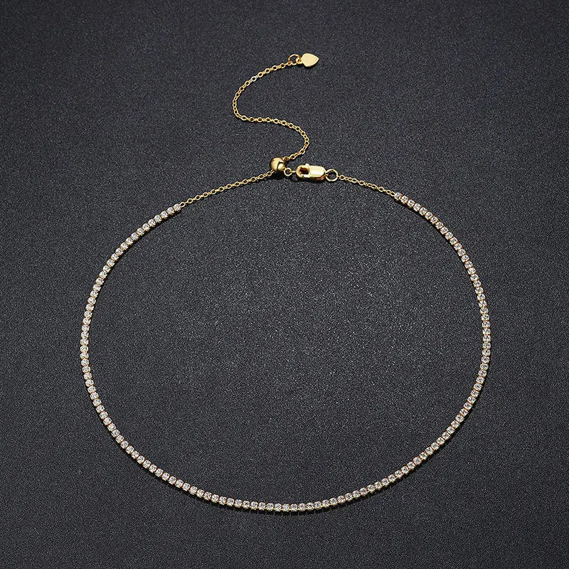 Celestia 2mm Moissanite Tennis Necklace – 925 Sterling Silver Choker |D-Colour Brilliant Stones | Adjustable Fine Jewellery for Women
