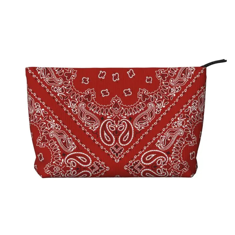 Rosavie Red Paisley Corduroy Makeup Bag – Women’s Bandana Print Cosmetic Pouch | Zip Travel Toiletry Organiser | Casual Beauty Storage Bag