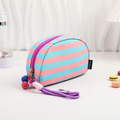 Solena Striped Woven Clutch Bag – Women’s Crochet-Style Beach Handbag | Soft Knitted Dumpling Purse | Casual Summer Clutch