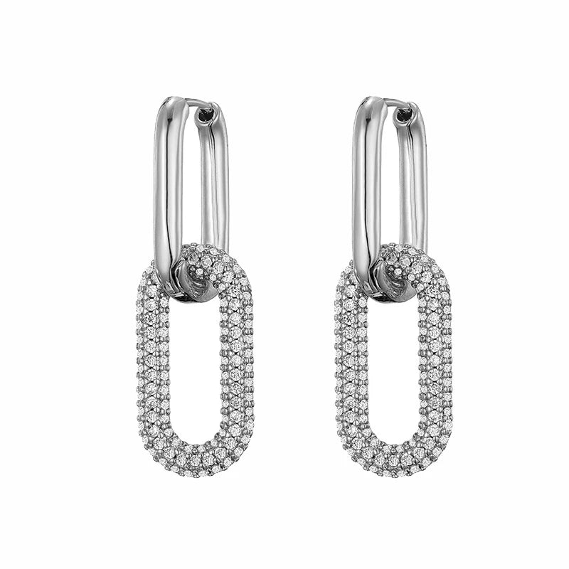 Avelisse Geometric Zircon Hoop Earrings – Gold-Tone Oval & Rectangle Drop Earrings | Colourful Cubic Zirconia | Elegant Women’s Jewellery