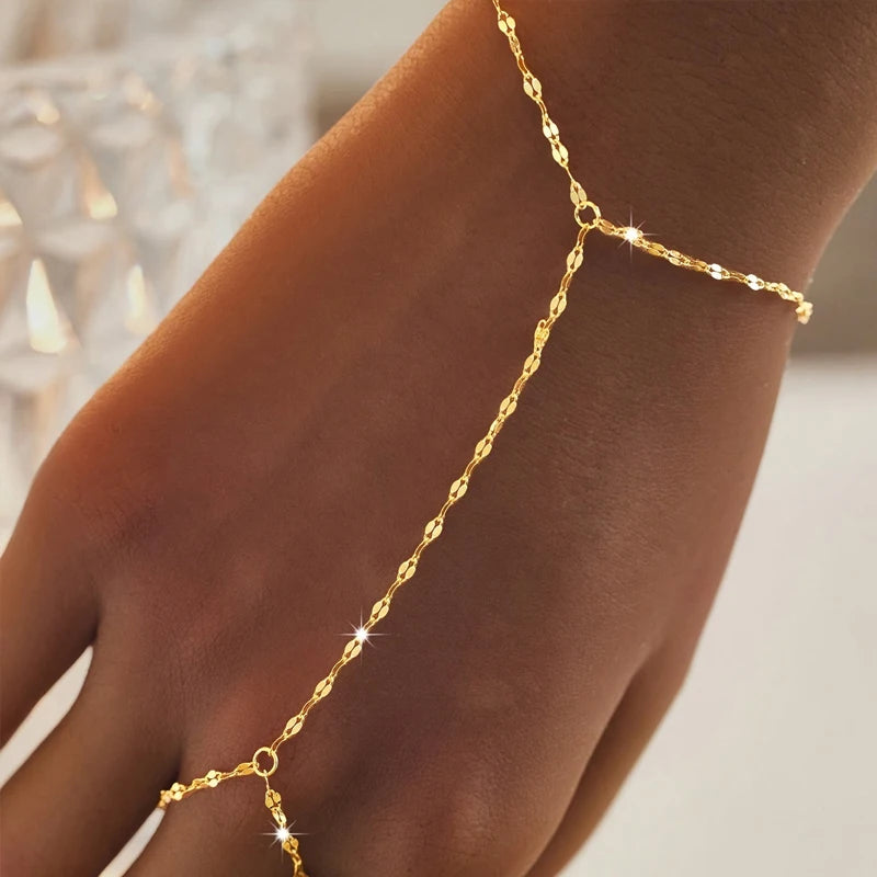 ElaraDrop Zircon Finger Chain Bracelet – Stainless Steel Hand Jewellery | Water Droplet Charm | Minimalist Women’s Statement Bracelet