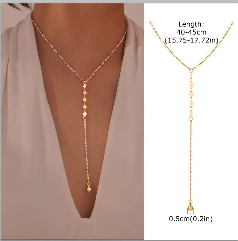 Aurelia Y-Drop Lariat Necklace – Gold-Plated Stainless Steel Necklace | Cubic Zirconia Drop Pendant | Dainty Layered Jewellery for Women