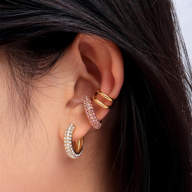 AureliaCurve Crystal C-Shape Clip-On Earrings – Gold-Tone Non-Pierced Ear Cuff | Rhinestone Cartilage Jewellery | Women’s Statement Earrings