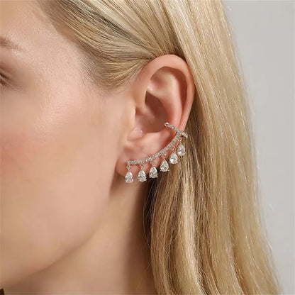 Roselisse Teardrop Tassel Stud Earrings – Women’s Pink Zircon-Style Earrings | Elegant Curved Drop Design | Wedding Jewellery