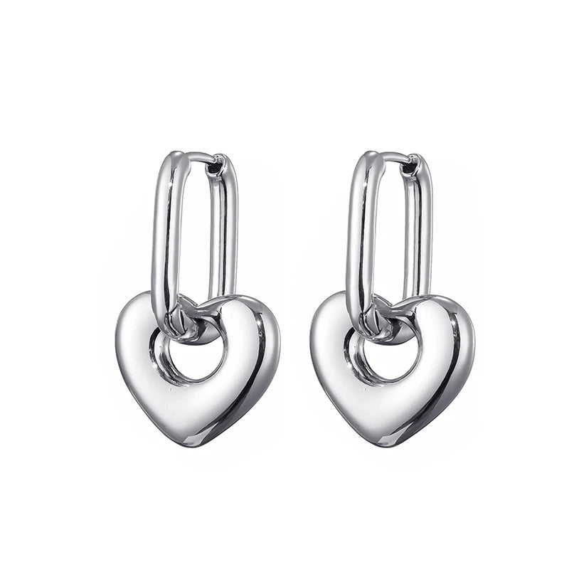 Amorette Heart Zircon Geometric Hoop Earrings – Gold-Tone Oval & Rectangle Drops | Colourful Crystal Jewellery | Elegant Women’s Earrings
