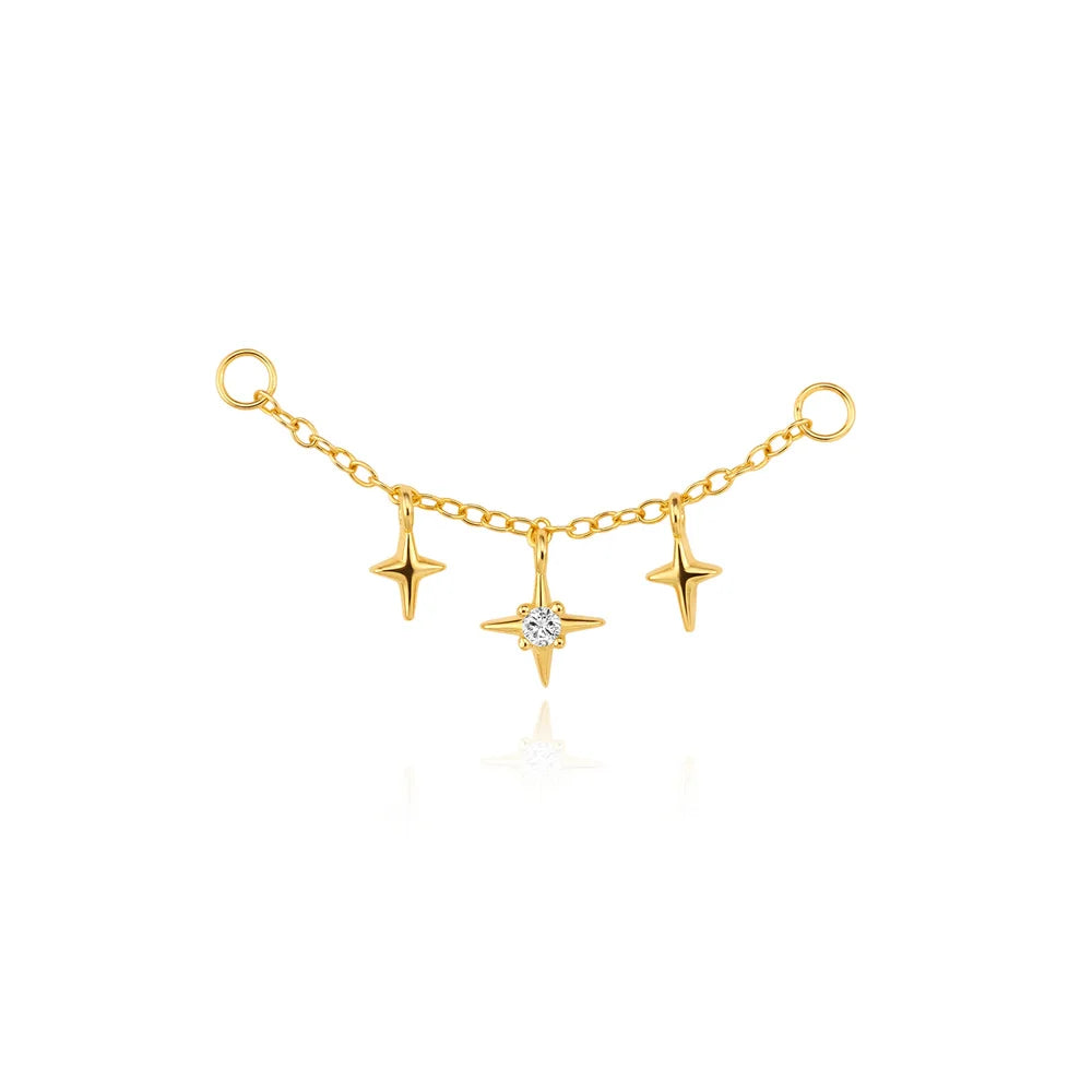 Elarisse 925 Sterling Silver Zircon Chain Stud – Women’s Flat-Back Piercing Earring | Kite Stone & Star Tassel Detail | Fine Jewellery