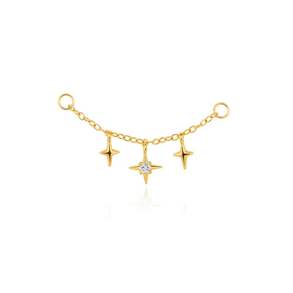Elarisse 925 Sterling Silver Zircon Chain Stud – Women’s Flat-Back Piercing Earring | Kite Stone & Star Tassel Detail | Fine Jewellery