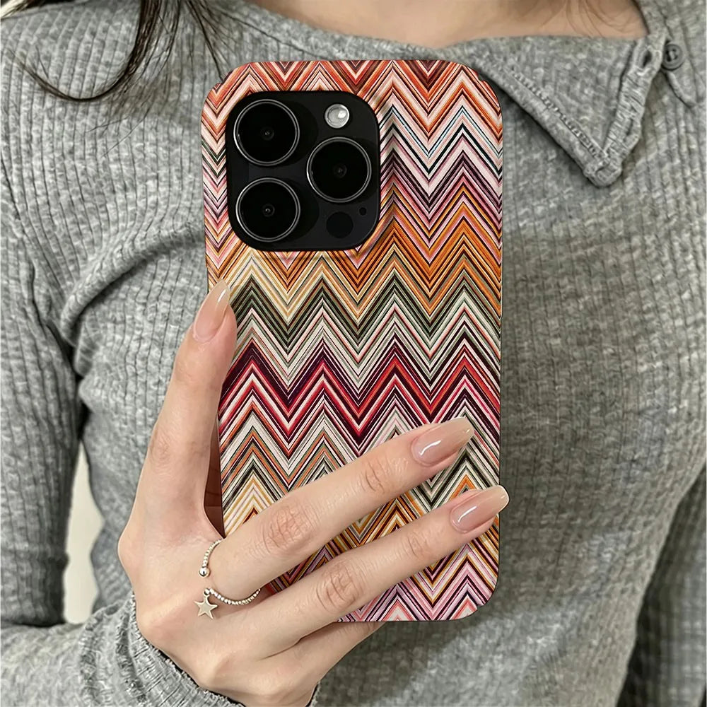 Virelle Brown Chevron Glossy iPhone Case – Hard PC Protective Phone Cover | Shockproof & Anti-Scratch Design | iPhone 16 & 17 Series Case