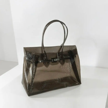 Crocelle Crocodile-Effect Jelly Tote Bag – Women’s Transparent PVC Shoulder Handbag | Candy Colour Large Tote | Chic Underarm Bag