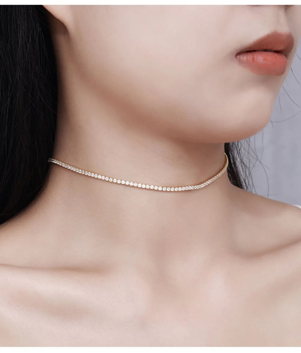 Celestia 2mm Moissanite Tennis Necklace – 925 Sterling Silver Choker |D-Colour Brilliant Stones | Adjustable Fine Jewellery for Women