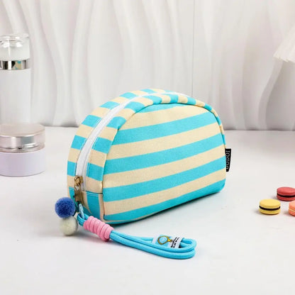Solena Striped Woven Clutch Bag – Women’s Crochet-Style Beach Handbag | Soft Knitted Dumpling Purse | Casual Summer Clutch