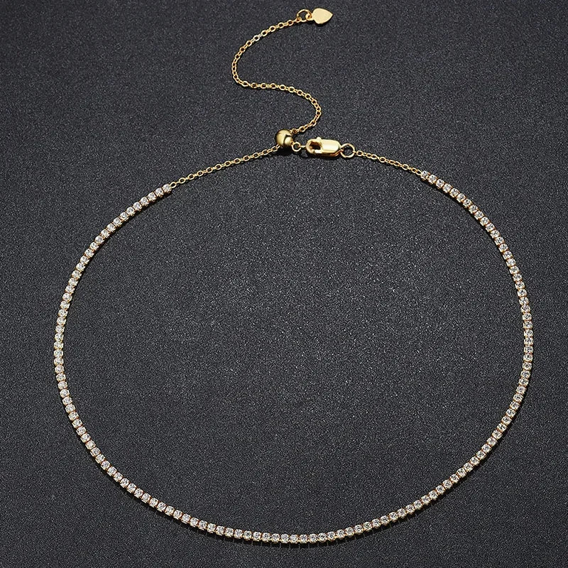 Celestia 2mm Moissanite Tennis Necklace – 925 Sterling Silver Choker |D-Colour Brilliant Stones | Adjustable Fine Jewellery for Women