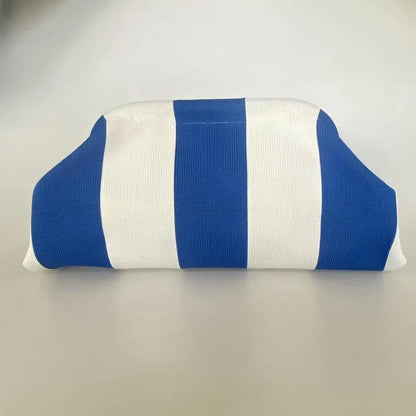 Solena Striped Woven Clutch Bag – Women’s Crochet-Style Beach Handbag | Soft Knitted Dumpling Purse | Casual Summer Clutch