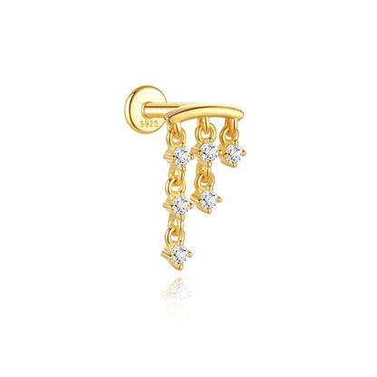Elarisse 925 Sterling Silver Zircon Chain Stud – Women’s Flat-Back Piercing Earring | Kite Stone & Star Tassel Detail | Fine Jewellery