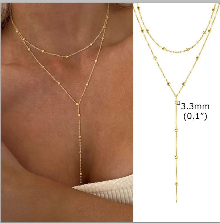 Aurelia Y-Drop Lariat Necklace – Gold-Plated Stainless Steel Necklace | Cubic Zirconia Drop Pendant | Dainty Layered Jewellery for Women