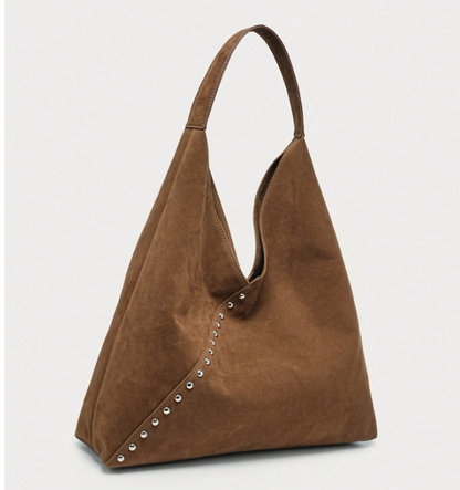 Rivelle Studded Suedette Hobo Bag – Women’s Large Top Handle Handbag | Spacious Open Design | Fashionable Office Tote