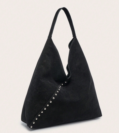 Rivelle Studded Suedette Hobo Bag – Women’s Large Top Handle Handbag | Spacious Open Design | Fashionable Office Tote